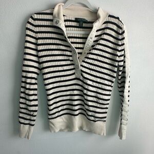 Polo Ralph Lauren Black and Cream Striped Long Sleeve Top